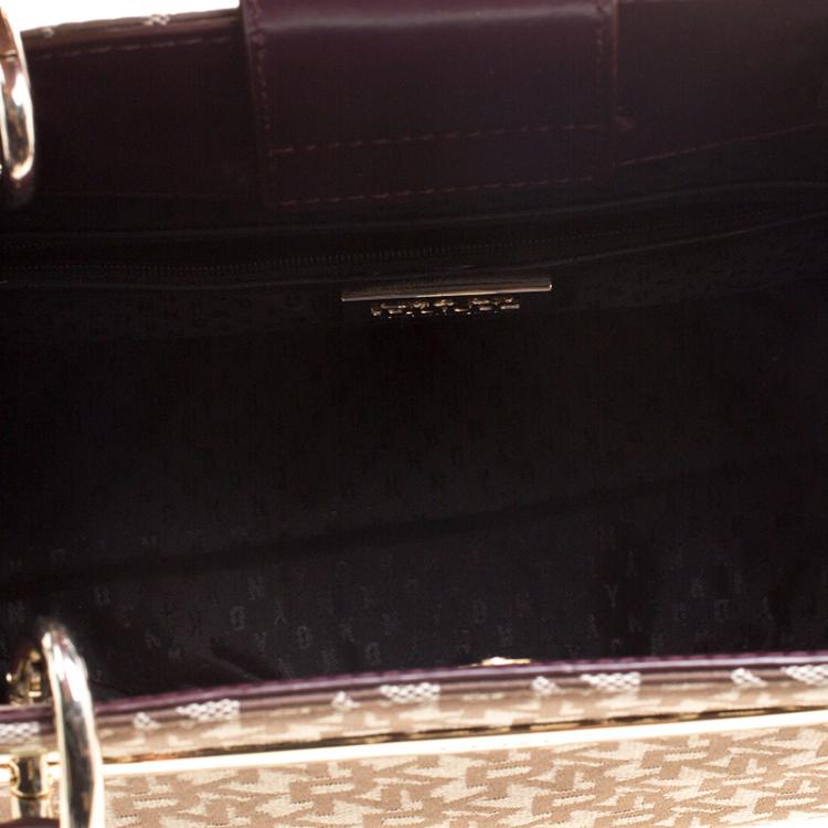 مملوكة مسبقًا DKNY Beige/Burgundy Signature Canvas Tote