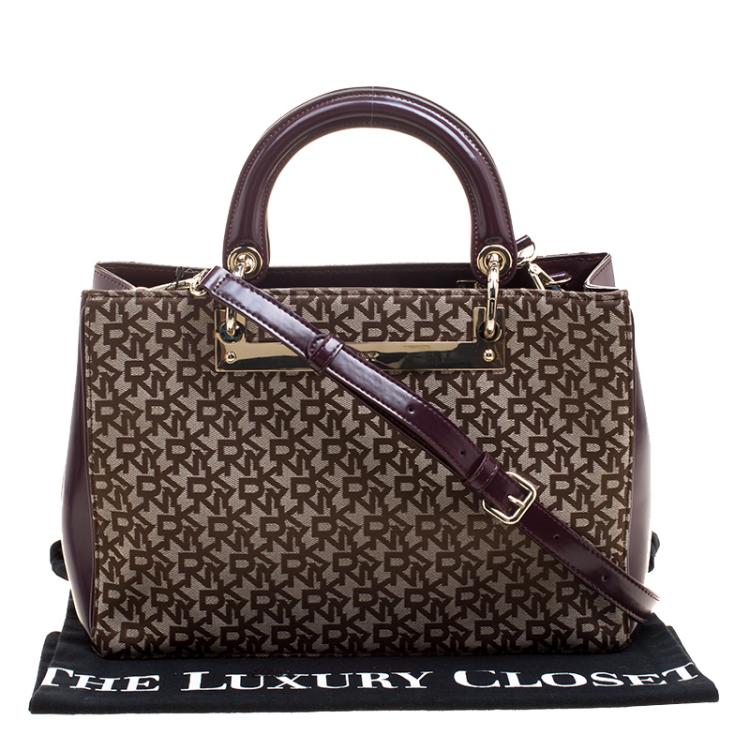 مملوكة مسبقًا DKNY Beige/Burgundy Signature Canvas Tote