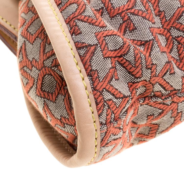 Pre Owned DKNY Red/Grey Monogram Canvas and Leather Trim Shoulder Bag