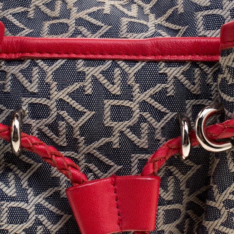 Pre Owned Dkny Red/Grey Monogram Canvas Tassel Hobo