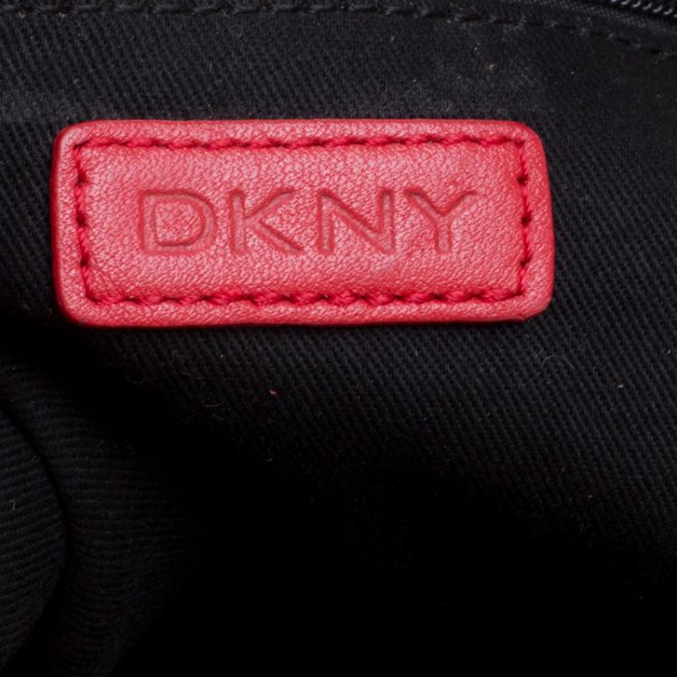 Pre Owned Dkny Red/Grey Monogram Canvas Tassel Hobo