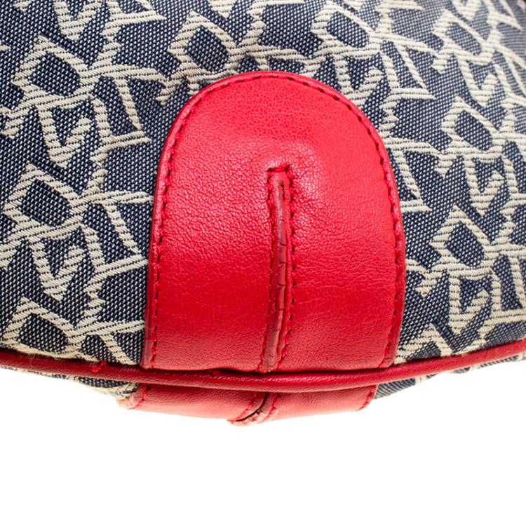 Pre Owned Dkny Red/Grey Monogram Canvas Tassel Hobo