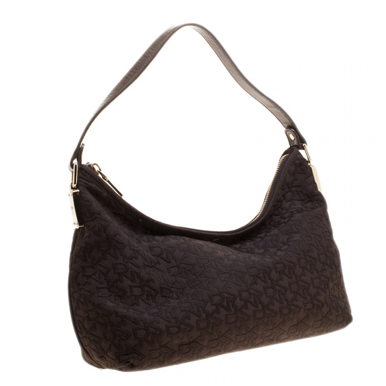Pre Owned DKNY Brown Signature Canvas and Leather Hobo