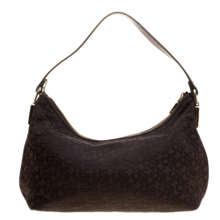 Pre Owned DKNY Brown Signature Canvas and Leather Hobo