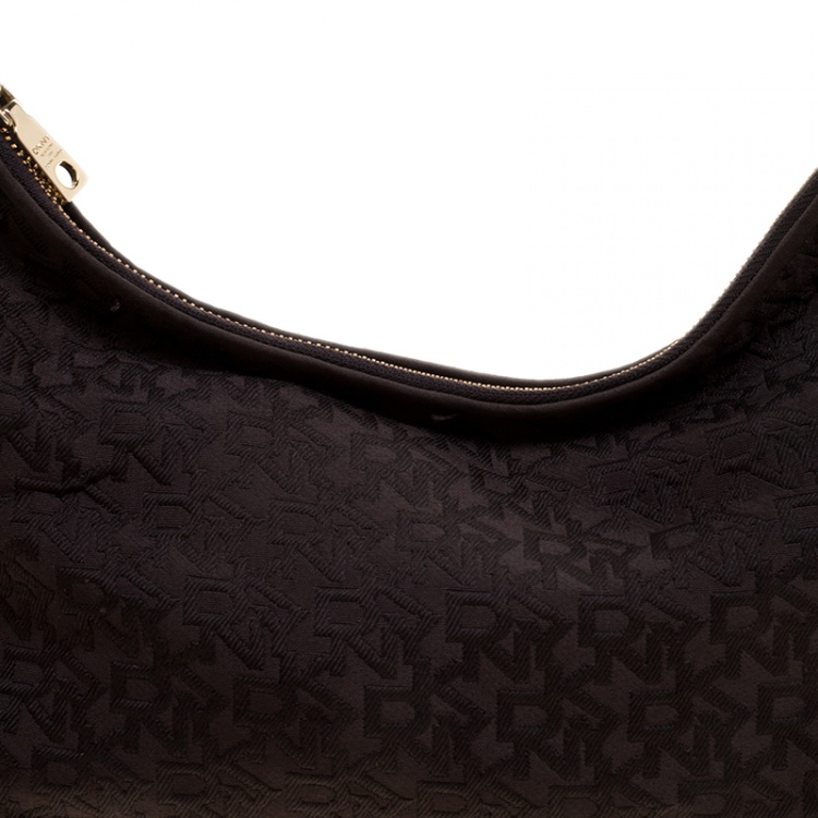 Pre Owned DKNY Brown Signature Canvas and Leather Hobo