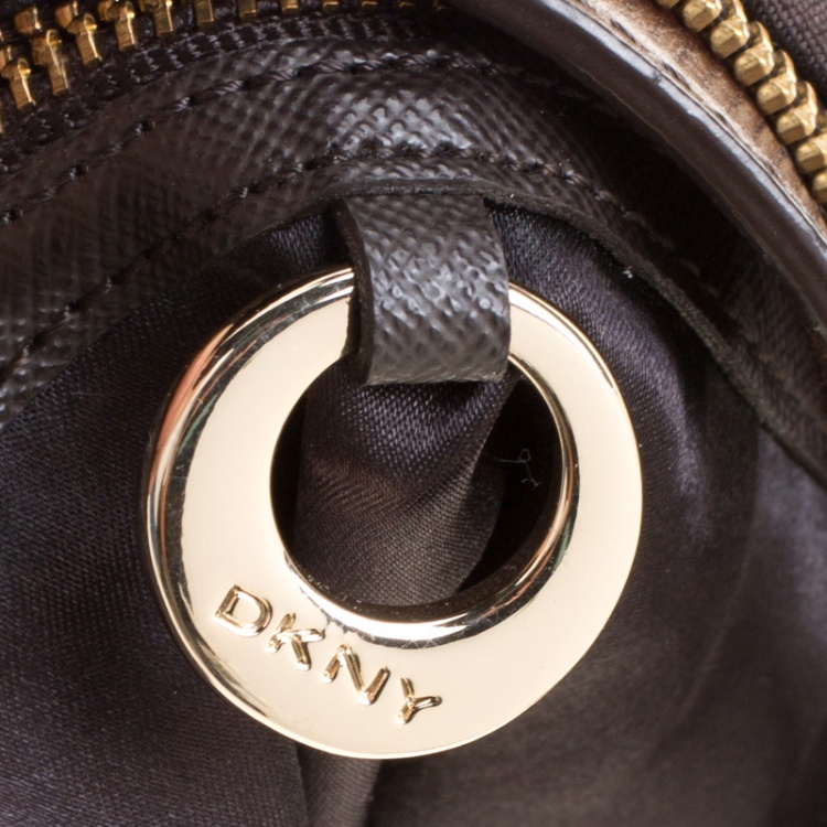 Pre Owned DKNY Brown Signature Canvas and Leather Hobo