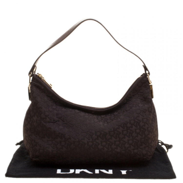 Pre Owned DKNY Brown Signature Canvas and Leather Hobo