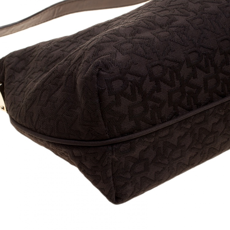 Pre Owned DKNY Brown Signature Canvas and Leather Hobo