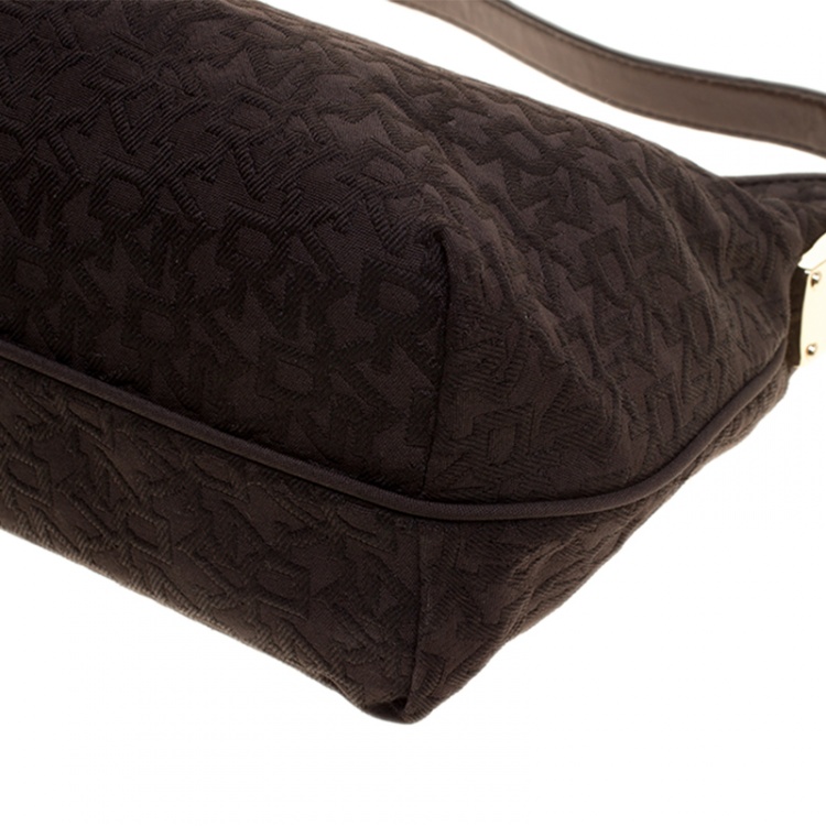 Pre Owned DKNY Brown Signature Canvas and Leather Hobo