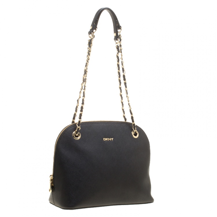 Pre Owned DKNY Black Saffiano Leather Round Satchel