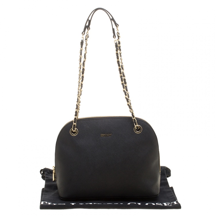 Pre Owned DKNY Black Saffiano Leather Round Satchel