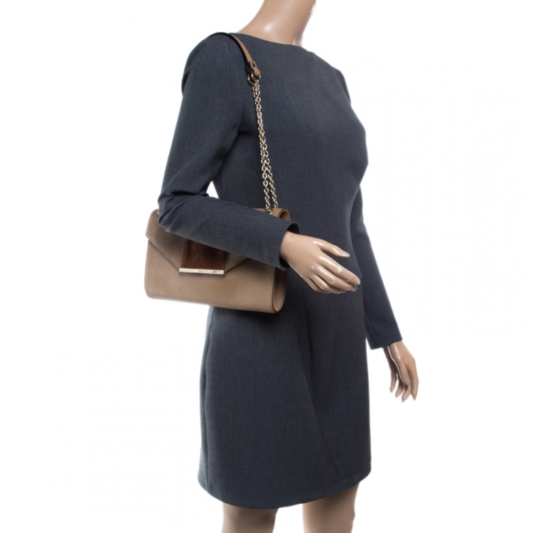 Pre Owned DKNY Dark Beige/Brown Leather Flap Shoulder Bag
