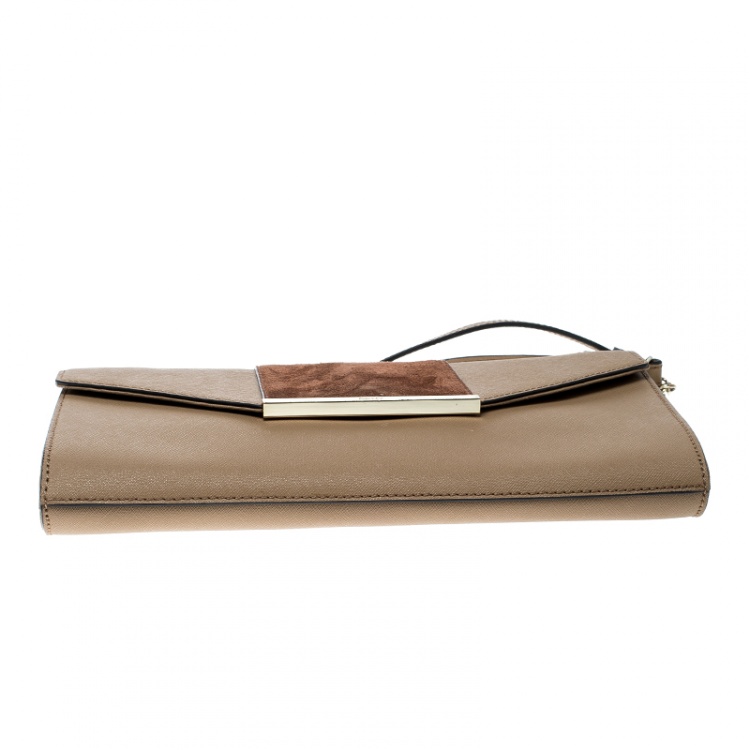 Pre Owned DKNY Dark Beige/Brown Leather Flap Shoulder Bag