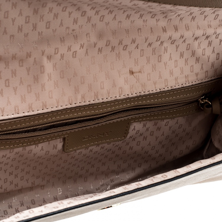 Pre Owned DKNY Dark Beige/Brown Leather Flap Shoulder Bag