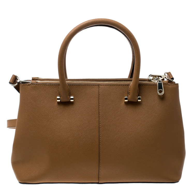 Pre Owned DKNY Camel Leather Medium Bryant Park Double Zip Shopper Tote