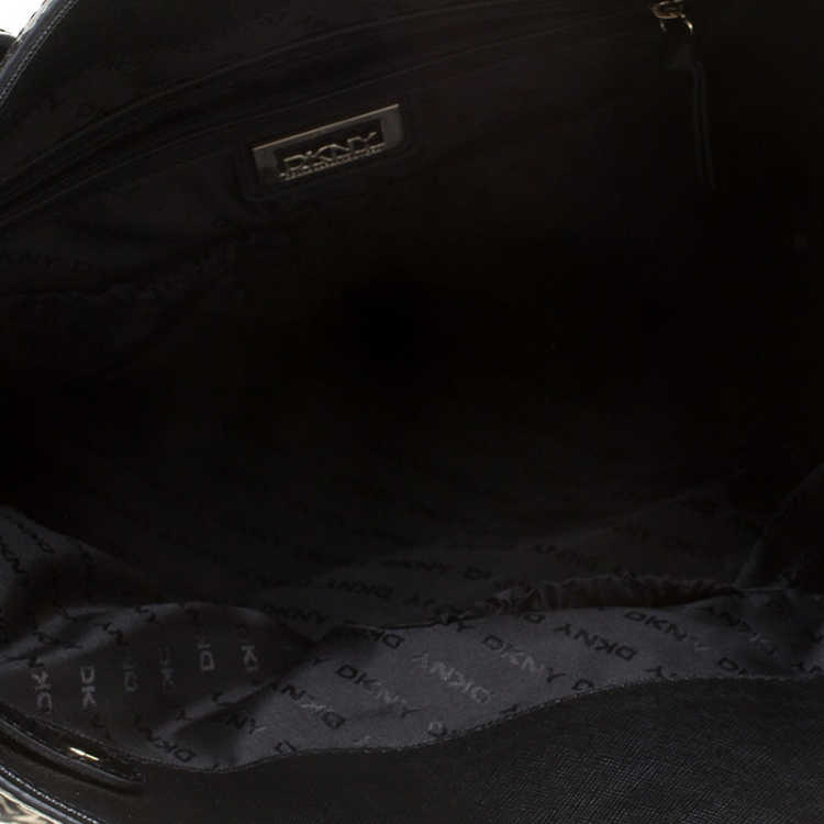 Pre Owned DKNY Grey/Black Signature Canvas and Leather Tote