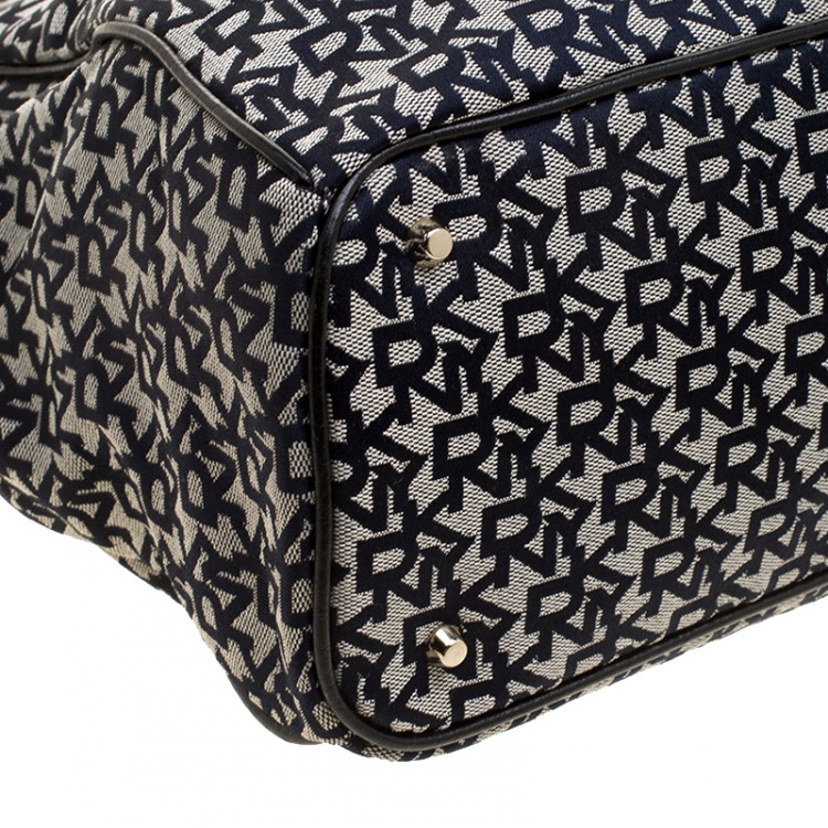 Pre Owned DKNY Grey/Black Signature Canvas and Leather Tote