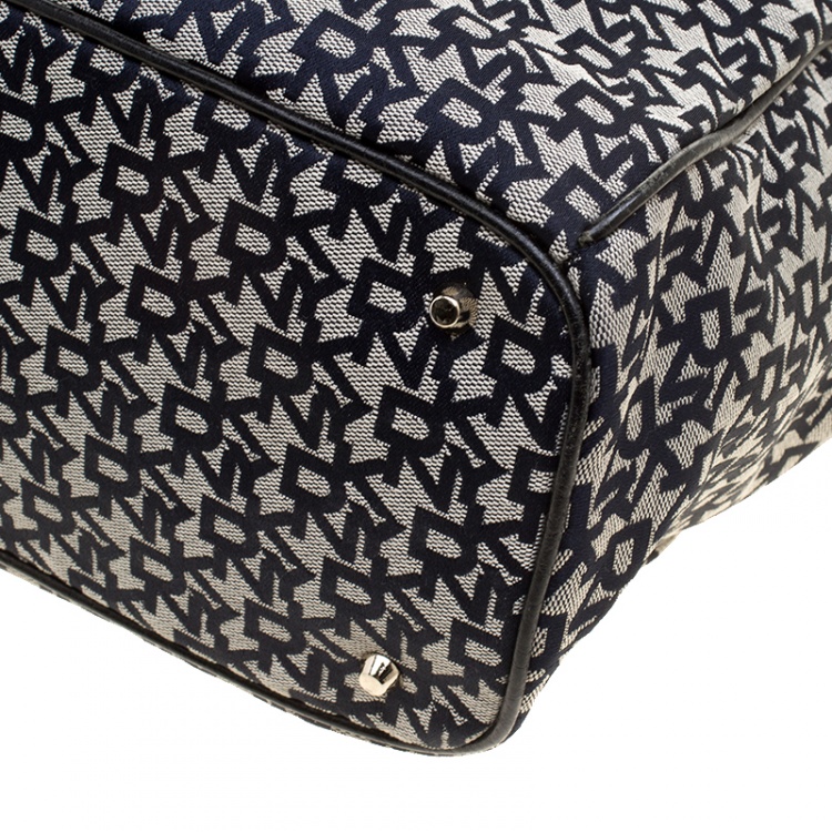 Pre Owned DKNY Grey/Black Signature Canvas and Leather Tote