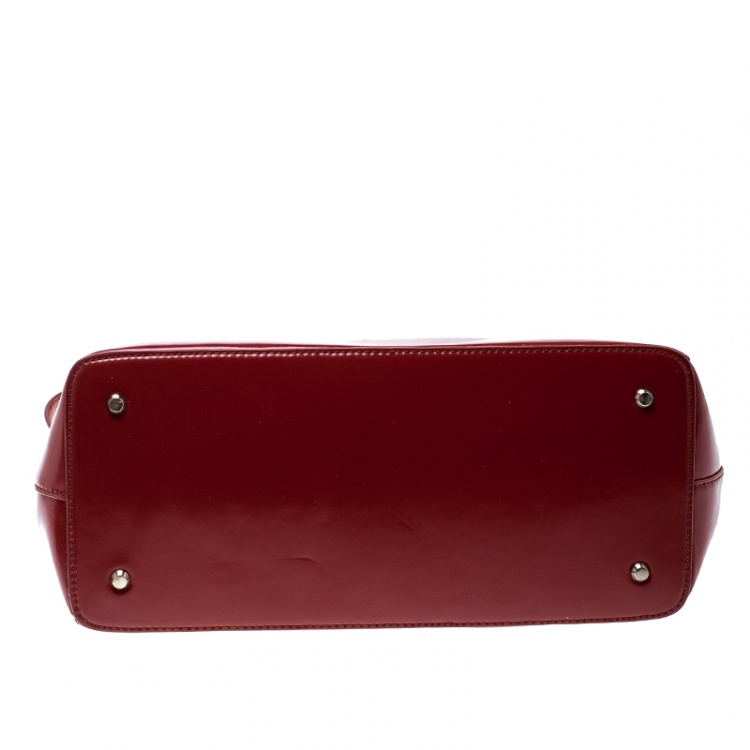 Pre Owned DKNY Red Leather Hudson Double Zip Tote