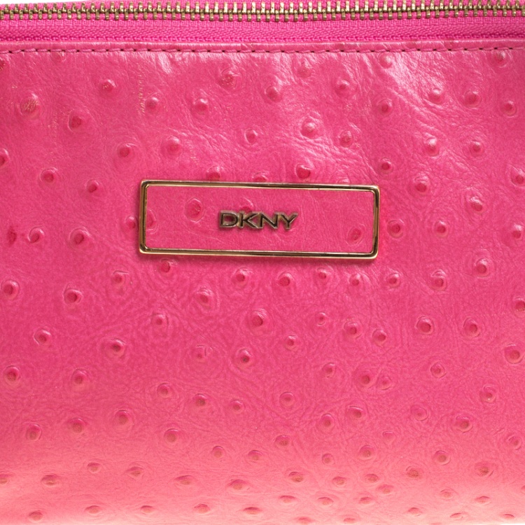 Pre Owned DKNY Hot Pink Ostrich Embossed Shoulder Bag