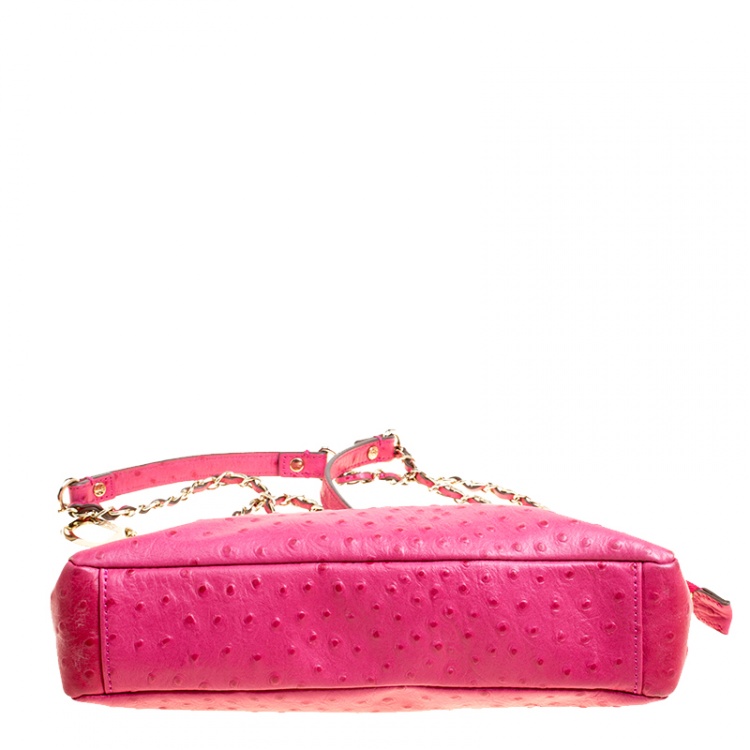 Pre Owned DKNY Hot Pink Ostrich Embossed Shoulder Bag