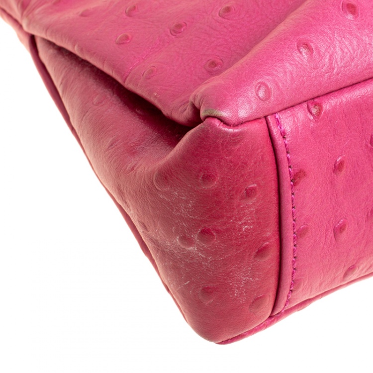 Pre Owned DKNY Hot Pink Ostrich Embossed Shoulder Bag