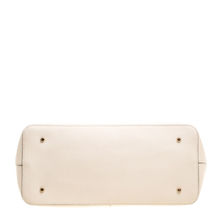 Pre Owned DKNY Light Beige Leather Medium Bryant Park Double Zip Shopper Top Handle Bag