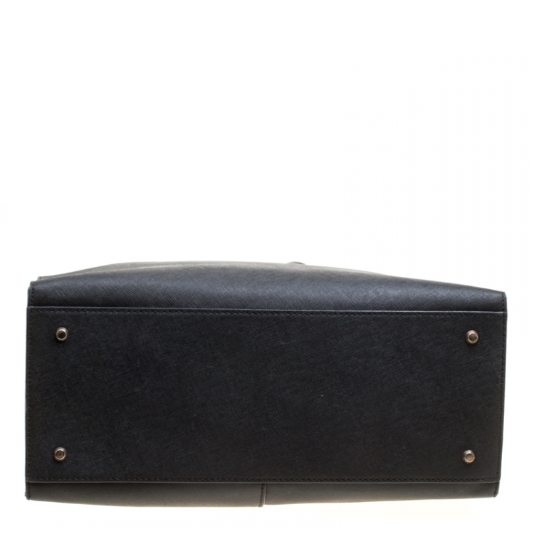 Pre Owned DKNY Black Leather Double Zip Convertible Tote