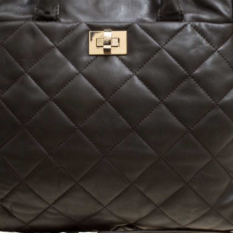 Pre Owned DKNY Military Green Quilted Leather Tote