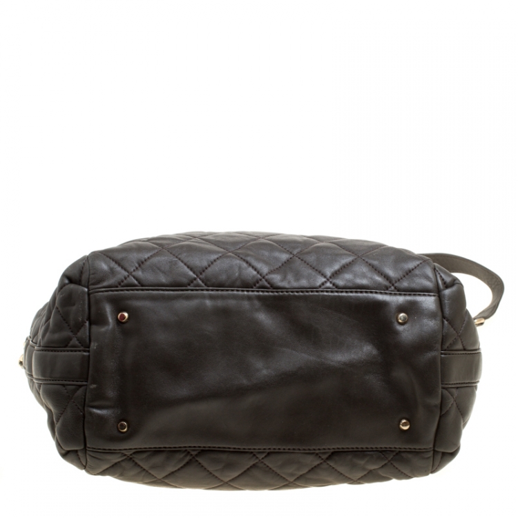 Pre Owned DKNY Military Green Quilted Leather Tote