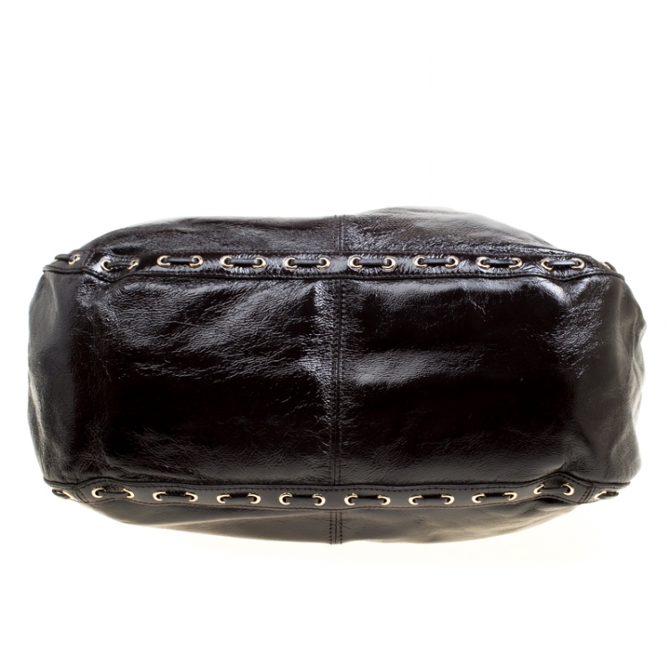 Pre Owned Dkny Dark Brown Leather Eyelet Detail Hobo