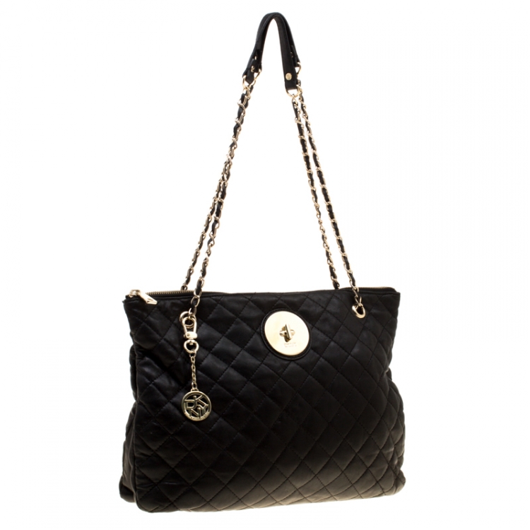 مملوكة مسبقًا DKNY Black Quilted Soft Leather Shoulder Bag