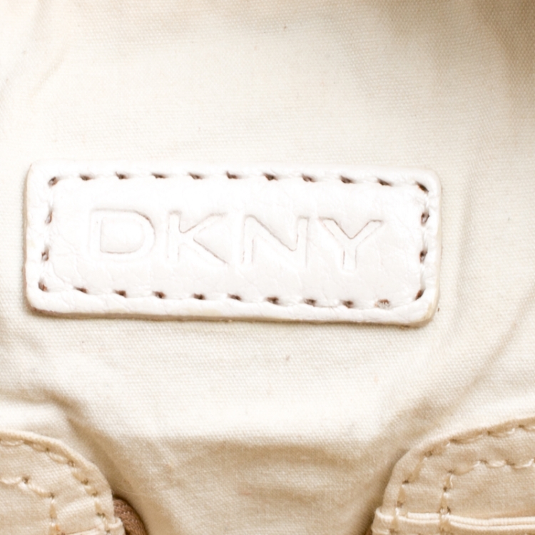 Pre Owned DKNY Beige/White Signature Canvas and Leather Satchel