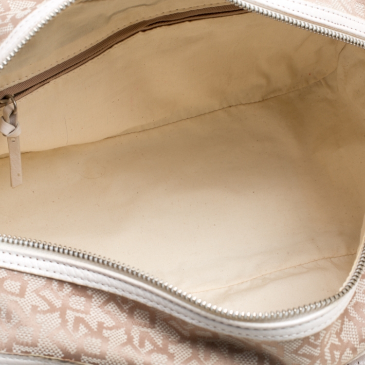 Pre Owned DKNY Beige/White Signature Canvas and Leather Satchel