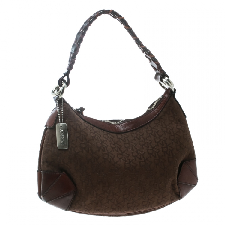 مملوكة مسبقًا DKNY Brown Signature Canvas and Leather Shoulder Bag