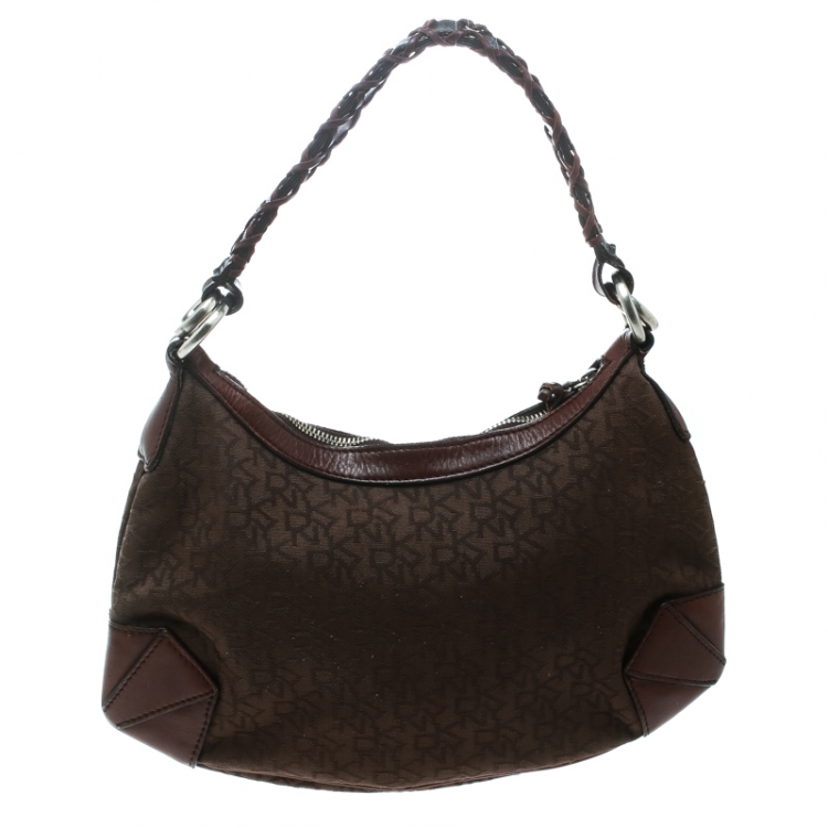 مملوكة مسبقًا DKNY Brown Signature Canvas and Leather Shoulder Bag