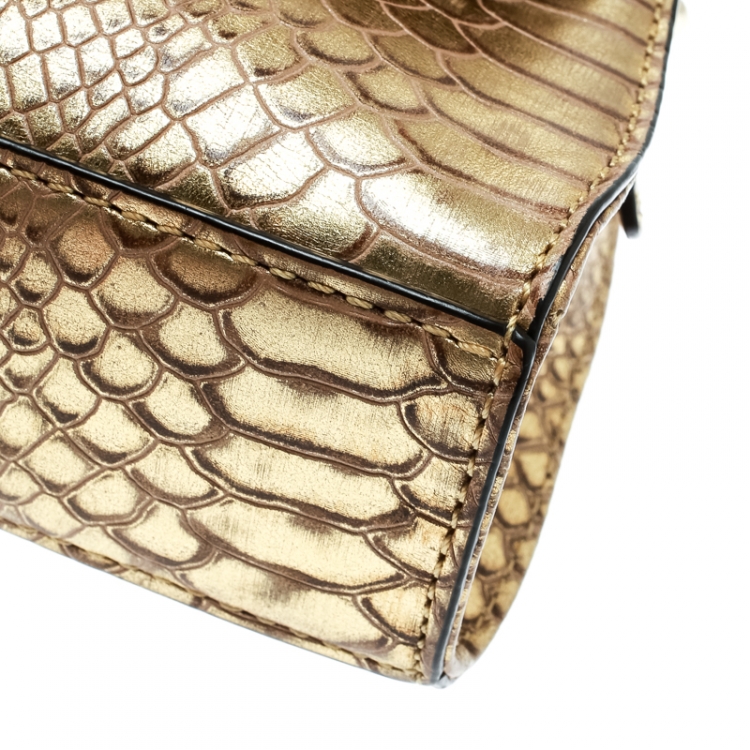 Pre Owned DKNY  Gold Python Embossed Leather Crossbody Bag