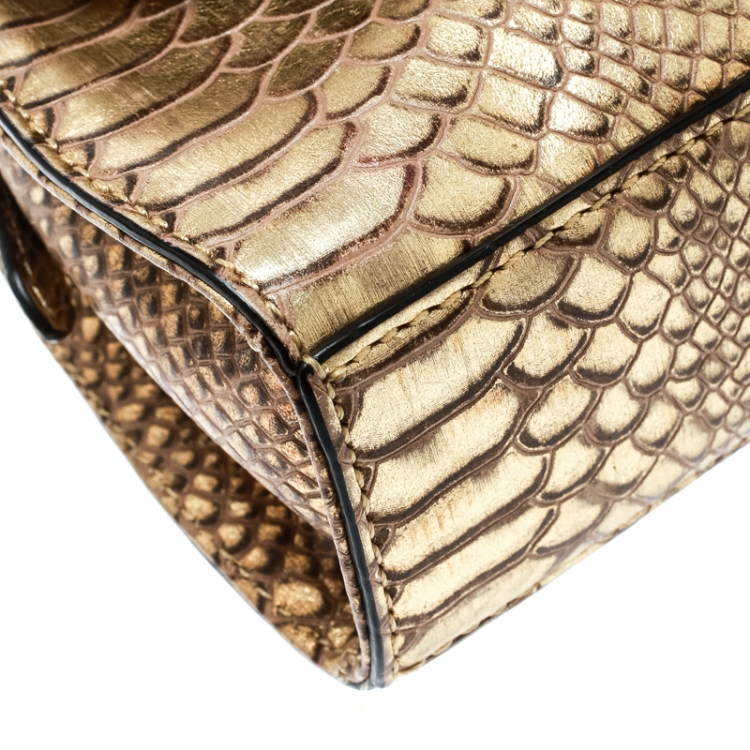 Pre Owned DKNY  Gold Python Embossed Leather Crossbody Bag