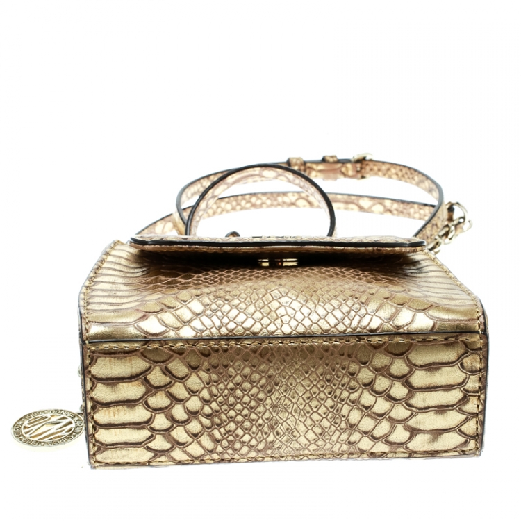 Pre Owned DKNY  Gold Python Embossed Leather Crossbody Bag