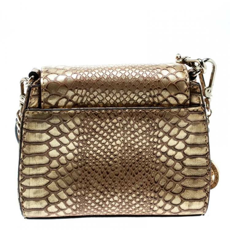 Pre Owned DKNY  Gold Python Embossed Leather Crossbody Bag