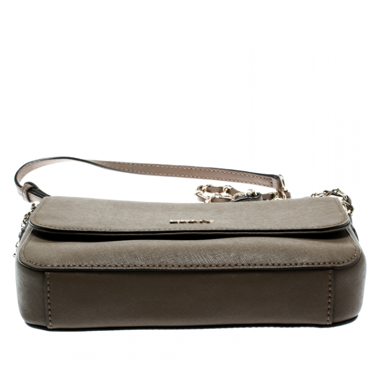 Pre Owned DKNY Taupe Saffiano Leather Bryant Park Crossbody Bag