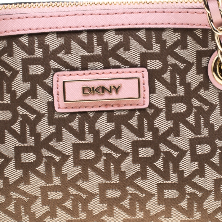 Pre Owned DKNY Beige/Pink Signature Canvas Crossbody Bag 