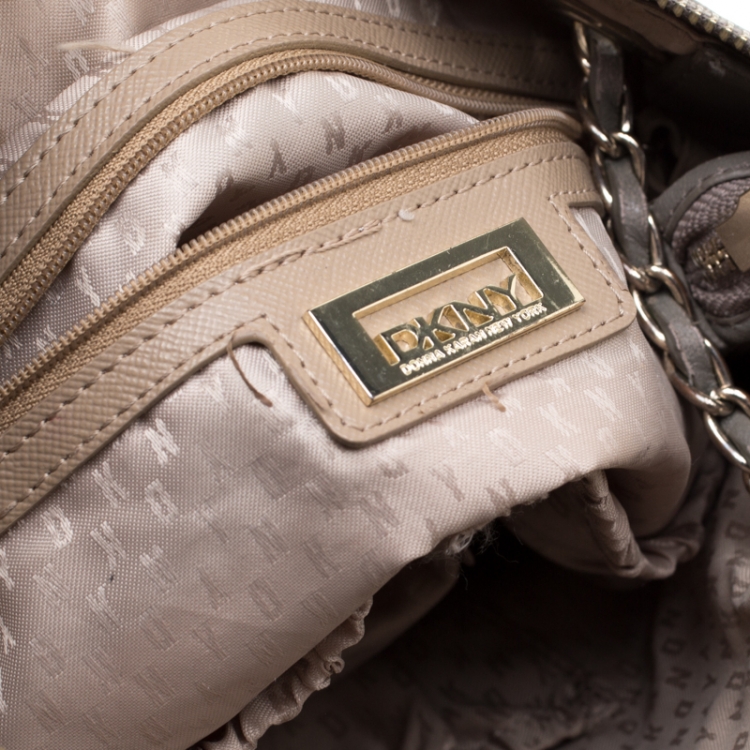 Pre Owned DKNY Beige Quilted Leather Chain Shoulder Bag