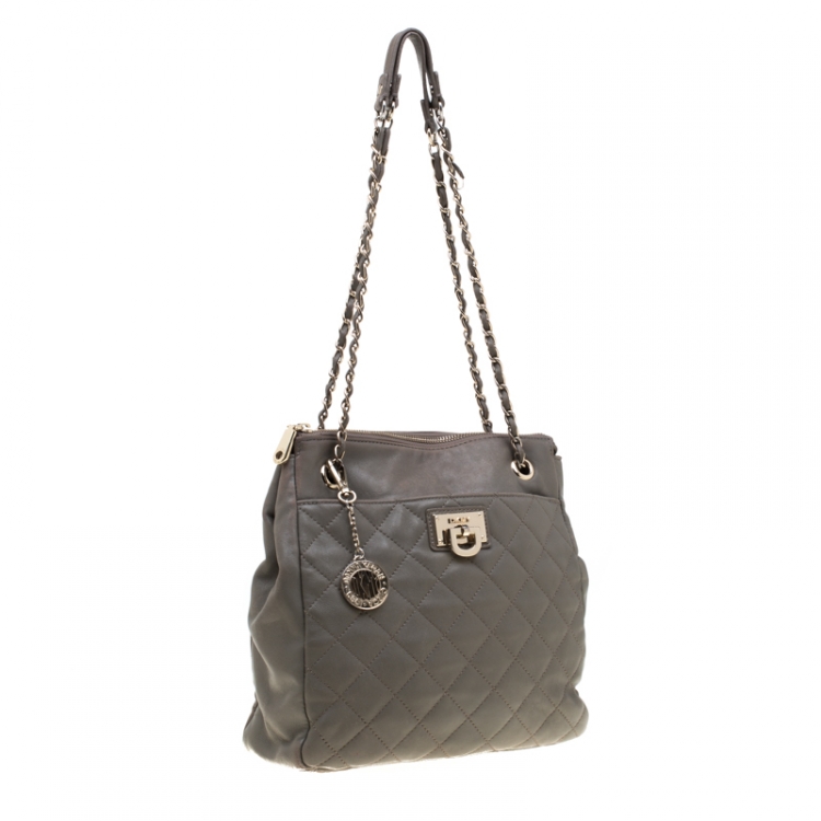 Pre Owned DKNY Beige Quilted Leather Chain Shoulder Bag