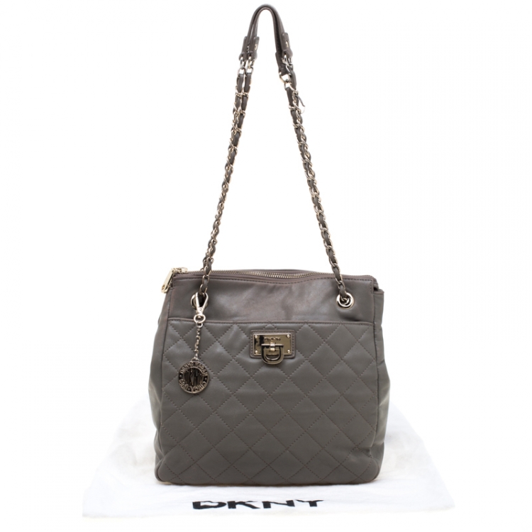 Pre Owned DKNY Beige Quilted Leather Chain Shoulder Bag