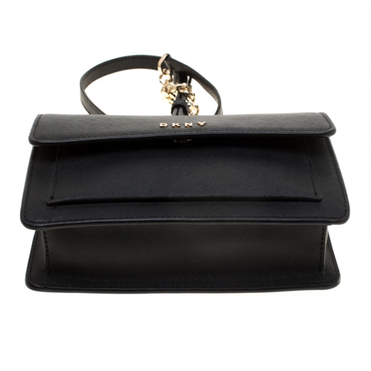 Pre Owned DKNY Black Saffiano Leather Mini Bryant Park Crossbody Bag  