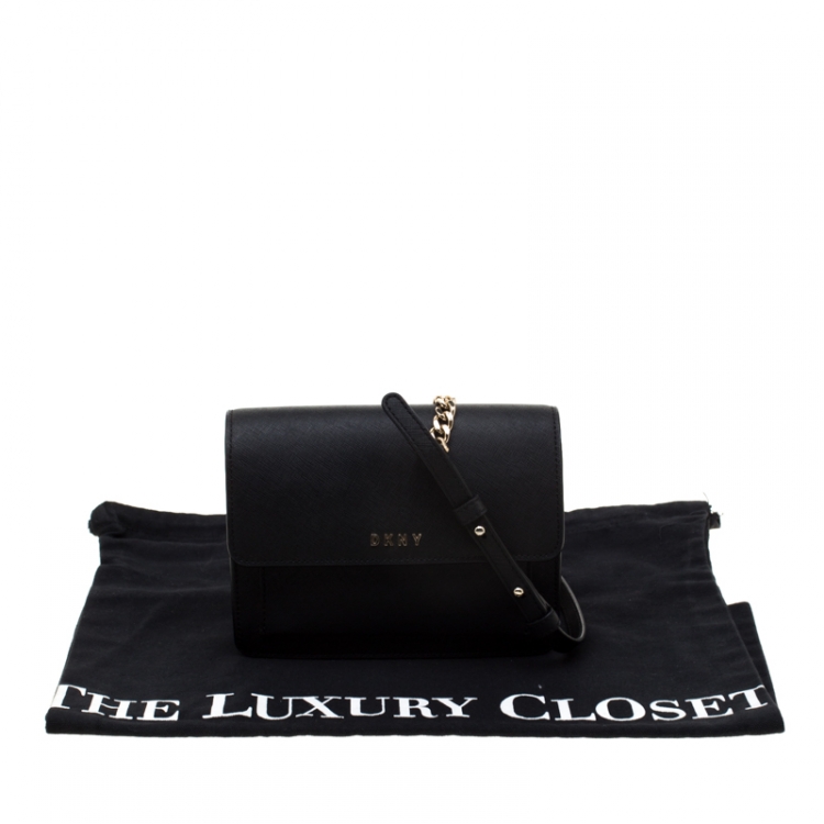 Pre Owned DKNY Black Saffiano Leather Mini Bryant Park Crossbody Bag  