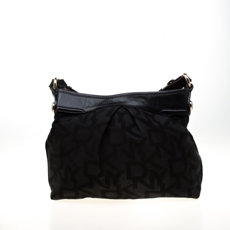 Pre Owned DKNY Black Signature Nylon and Leather Crossbody Bag