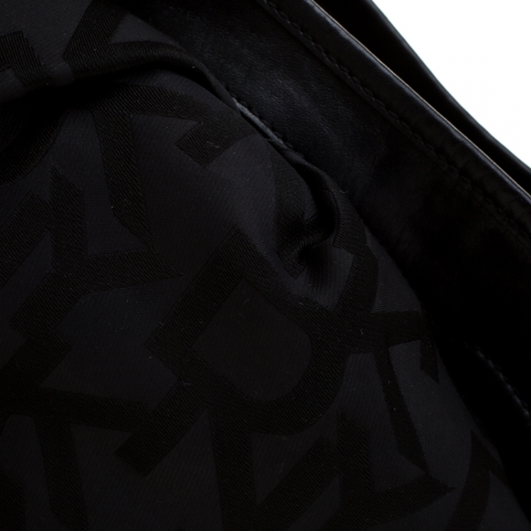 Pre Owned DKNY Black Signature Nylon and Leather Crossbody Bag