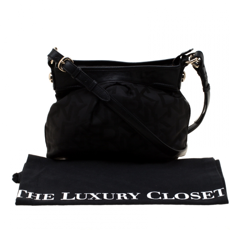 Pre Owned DKNY Black Signature Nylon and Leather Crossbody Bag